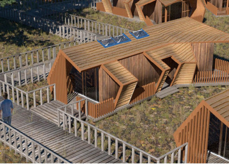 Charred Wooden Shingles and Cross-Laminated Timber Panels Define Sustainable Community Living Nestled in a Woodland Setting