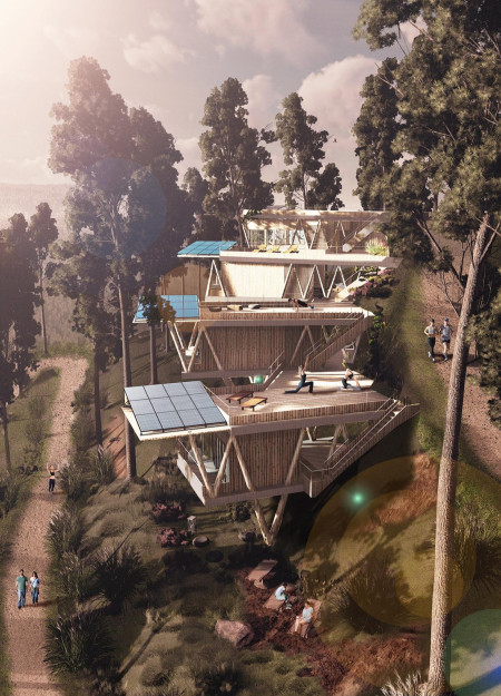 Cantilevered Yoga Retreat Featuring Sustainable Cross-Laminated Timber and Expansive Views  