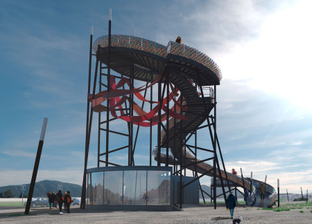 Curvilinear Copper Facade and Wind Energy Integration in Elevated Viewing Platform