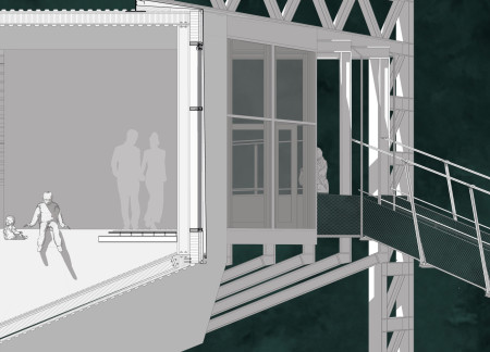 Charred Wooden Shingles and Aluminum Framing Elevate Public Spaces in a Fault Line Environment