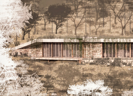 Charred Wood Shingles and Natural Stone Harmonizing With a Sloped Landscape Retreat
