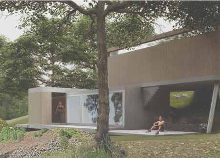 Charred Wooden Shingles Enveloping a Tranquil Space for Mindfulness and Movement