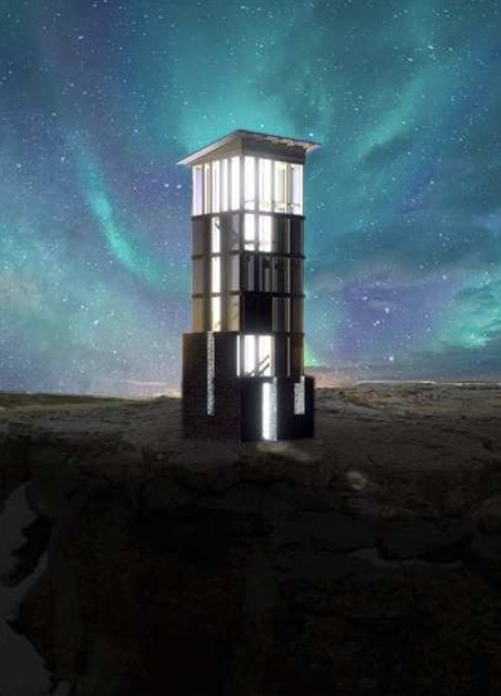 Icelandic Stone and Plywood Create A Sustainable Observation Tower in a Rugged Landscape