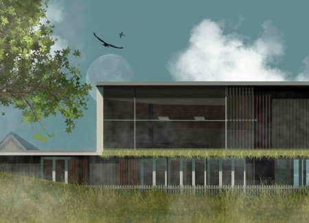 Charred Wooden Shingles and Tactile Surfaces in a Community-Centered Living Space