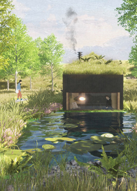 Charred Wooden Shingles Enveloping a Serene Meditation Space in Sustainable Timber