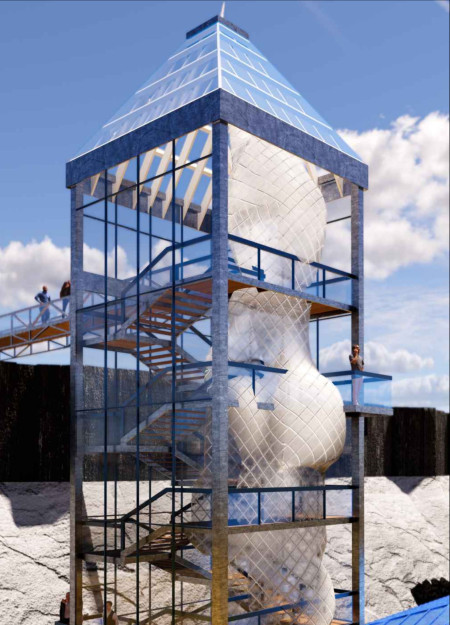 Spiral Lookout Tower Crafted with Steel and Glass in Harmonious Landscape Integration