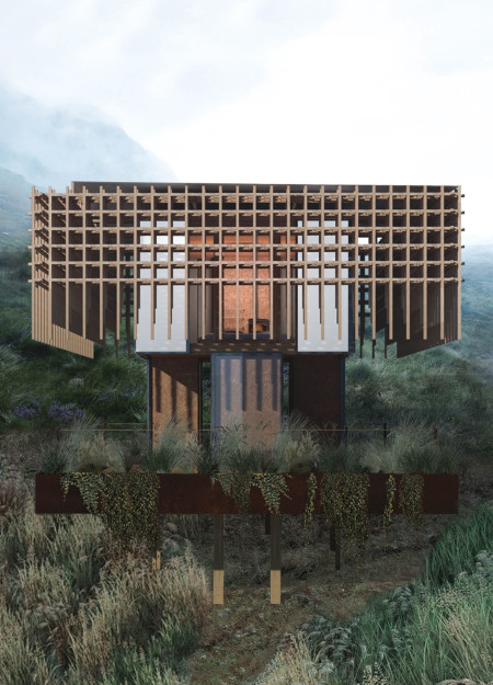 Corten Steel and Polycarbonate Pods Embracing Cliffside Serenity