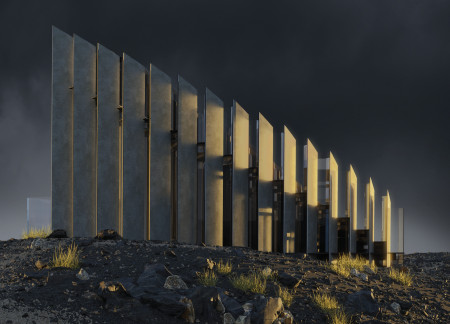 Reflective Steel Overlook Featuring Sustainable Materials at an Iconic Volcanic Site