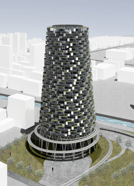 Natural Light-Filled Spaces Surrounded By A Parabolic Structure With Integrated Green Facades