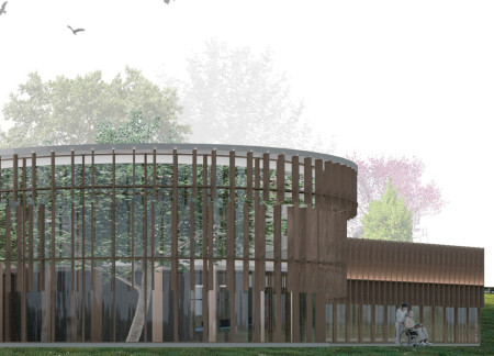 Charred Wooden Shingles Complementing a Healing Landscape in Timely Care Facility  