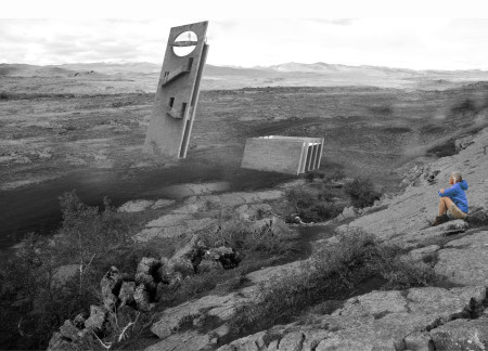 Elliptical Void Structure in Weather-Resistant Concrete Nested Within Volcanic Terrain