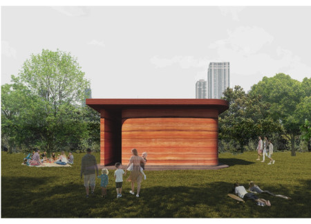 Rammed Earth Walls Create a Serene Sanctuary in an Urban Park Setting