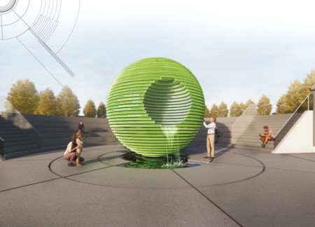 Translucent Sphere Created With Sustainable Materials in a Reflective Memorial Space  