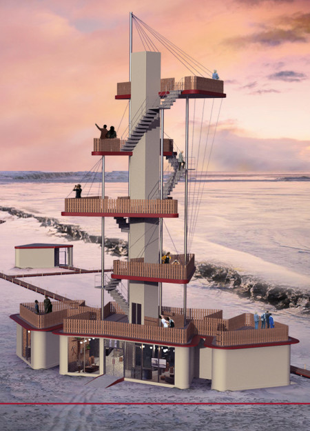 Charred Wooden Shingles and Glass Embrace in a Panoramic Observation Tower  