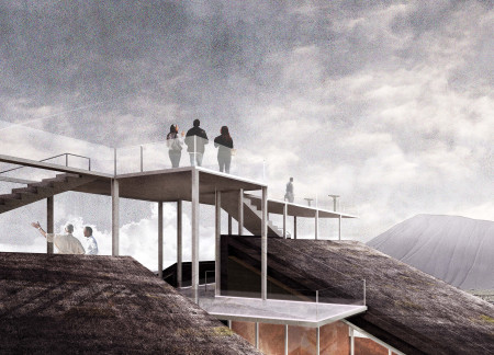 Geothermal Platform Constructed with Natural Timber and Transparent Glass for Visitor Engagement