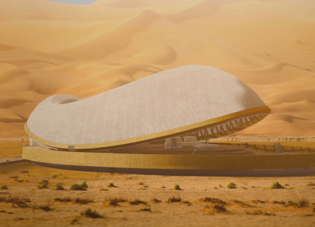 Curvilinear Eco Lodges Featuring Photovoltaics and Local Timber Integration In Desert Setting
