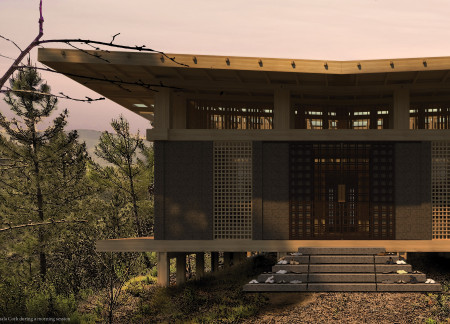 Cork Oak Retreat Elevated Above Nature with Hinoki Cypress Interiors