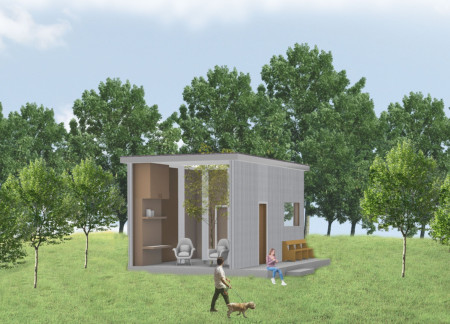 Cross-Laminated Timber Structure with Charred Shingles for Compact Living