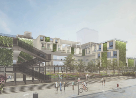 Vertical Gardens and Glass Walls in a Sustainable Urban Community Hub