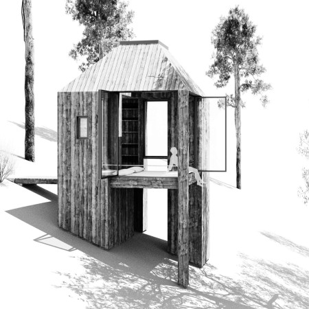 Charred Wooden Shingles Complementing Cross-Laminated Timber in a Sustainable Community Space