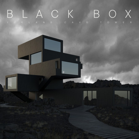 Viewing tower featuring carbonized timber and concrete integration within a volcanic landscape