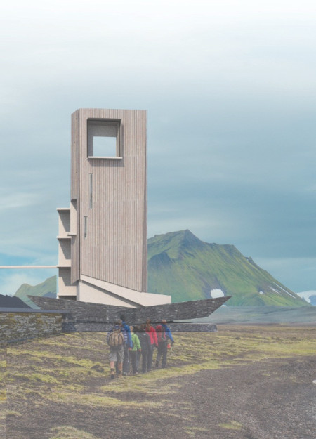 Charred Wooden Shingles and Lava Stone Form a Community Observation Tower Embracing Icelandic Heritage