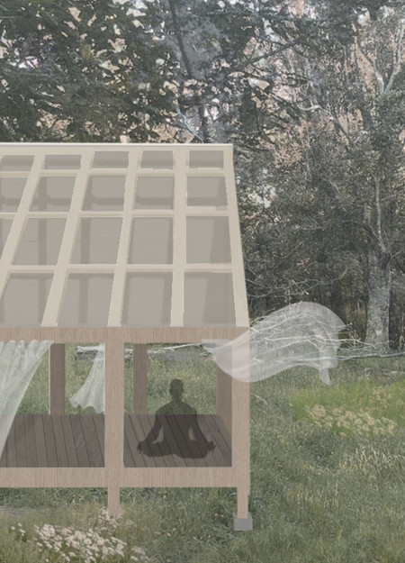 Connecting Nature Through a Stone Wall and Polycarbonate Meditation Retreat