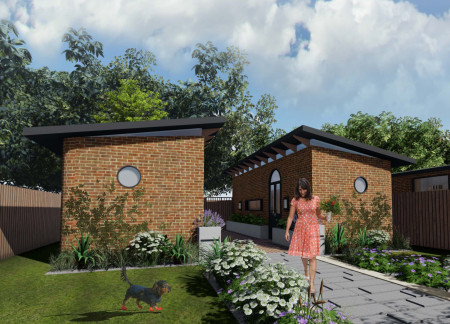 Charred Wooden Shingles and Clay Brick Form a Modular Home Emphasizing Community and Flexibility