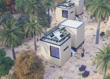 Charred Wooden Shingles Meet Recycled Plastic in Emergency Housing Solution