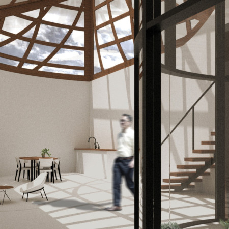 Intersecting Beams and Expansive Glass Create a Sustainable Retreat Embracing Nature