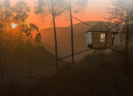 Elevated Sleeping Pods Within a Natural Canopy Constructed from Plywood and Steel  