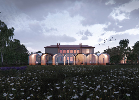 Curved Glass Extensions Blending Historic Brick and Local Timber for a Community Hub  