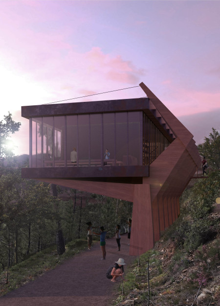 Vertical Gardens and Glazed Panels in a Community Wellness Center Built from Sustainable Materials  
