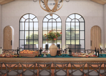 Terrace Views Enhanced by French Oak and Portuguese Tiles in a Vineyard Tasting Space  