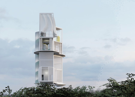Cylindrical Observation Tower Wrapped in Translucent Polycarbonate and Framed by Sustainable Steel  