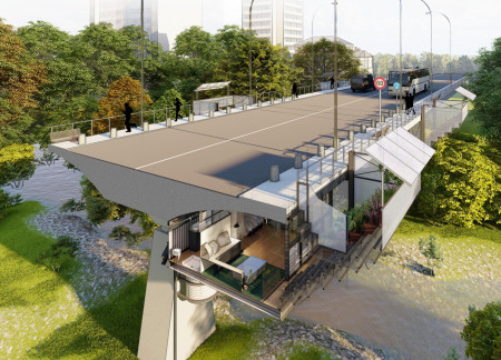 Bridge-Integrated Micro Home Featuring Sustainable Steel Framework and Green Terraces  