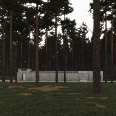 Natural Light and Concrete Texture Create a Serene Reflection Space Embedded Within a Forested Environment  