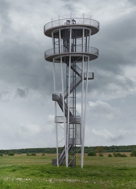 Cantilevered Gloriette of Steel and Wood Elevates Rural Observation Experience