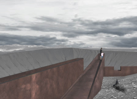Weathering Steel and Angular Forms Elevate a Crater's Viewing Experience