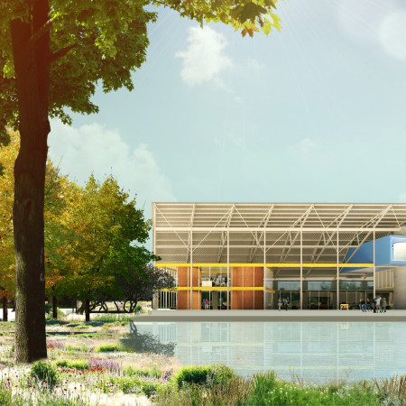 Rainwater-Collecting Roof Crafted from Local Pine Wood and Glass for a Collaborative Workspace  
