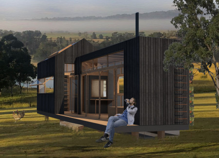Aquaponics Integrated Living Space Crafted from Repurposed Shipping Containers and Natural Wood Elements