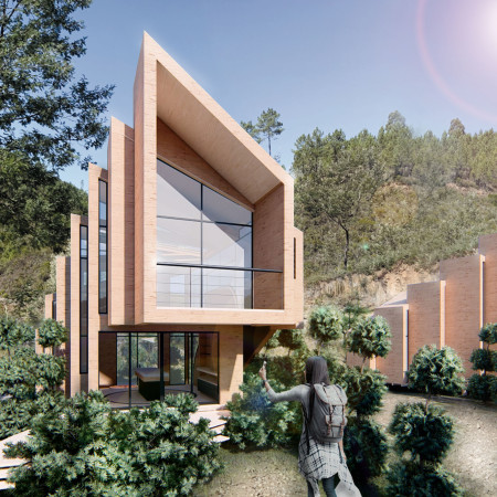 Cork Cladding and Elevated Spaces in a Sustainable Meditation Retreat