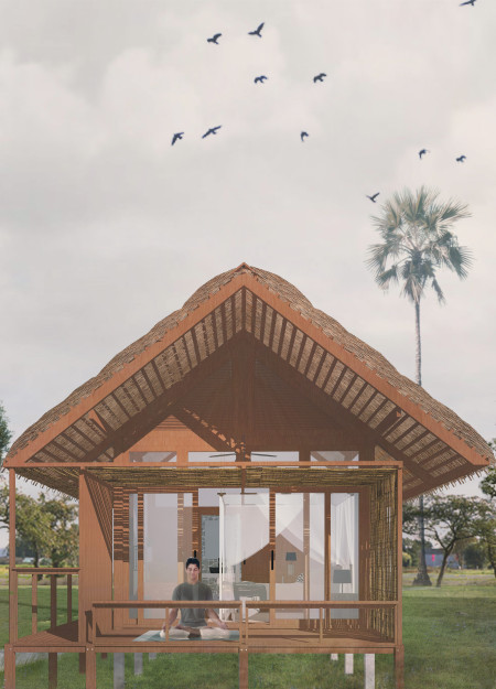 Bamboo Framing and Thatch Roofing Define Sustainable Coastal Living Space