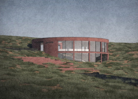 Community Center Emphasizing Volcanic Rock and Sustainable Design Principles in a Scenic Icelandic Landscape