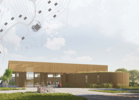 Charred Wooden Shingles and Laminated Timber Form a Spiraling Community Hub  