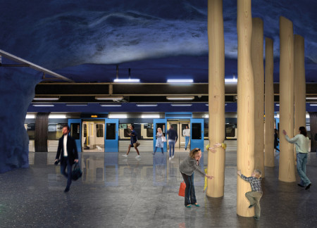Tactile Timber Columns Enhance Commuter Experience in Urban Transit Space