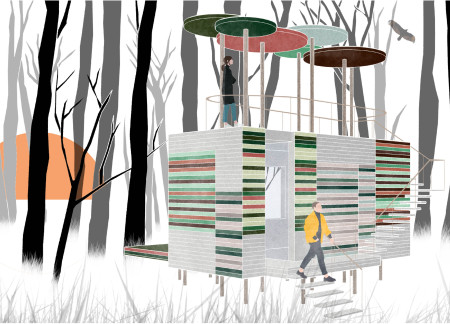Elevated Cabins with Circular Canopies Utilizing Local Timber and Sustainable Materials