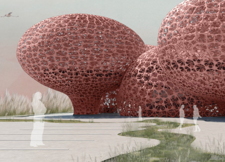 Pneumatic Structure Crafted From 3D Printed Concrete Embracing the Flamingo Habitat Experience  
