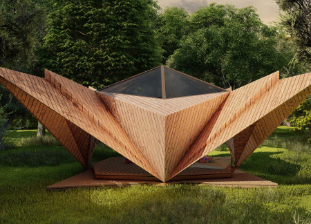 Charred Wooden Shingles Enveloping a Tranquil Meditation Space Crafted in Sustainable Timber