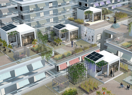 Charred Wooden Shingles and Cross-Laminated Timber Structure Enhancing Urban Rooftop Living